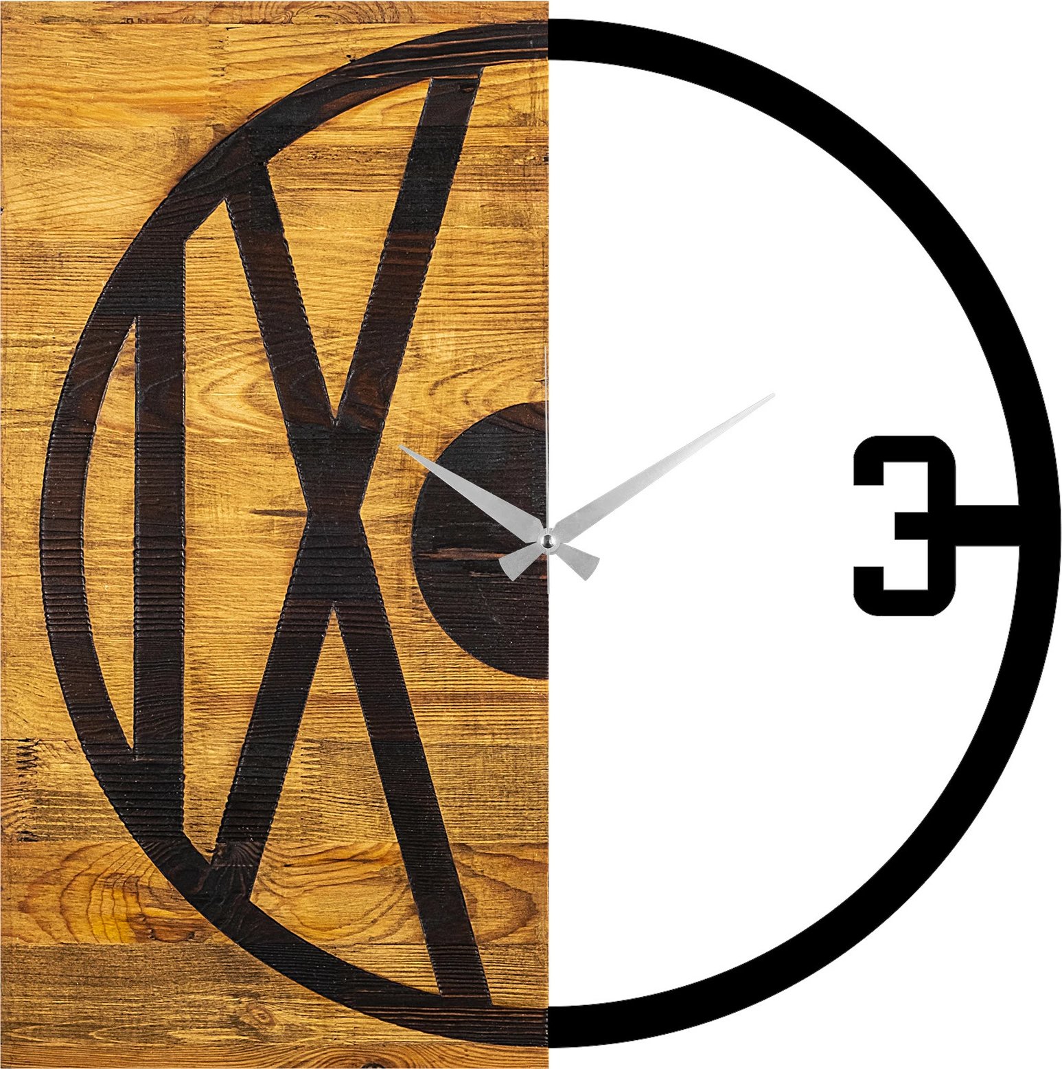 Orë muri dekorative prej druri, Wallity, ngjyrë arre dhe e zezë, 58x3x58cm