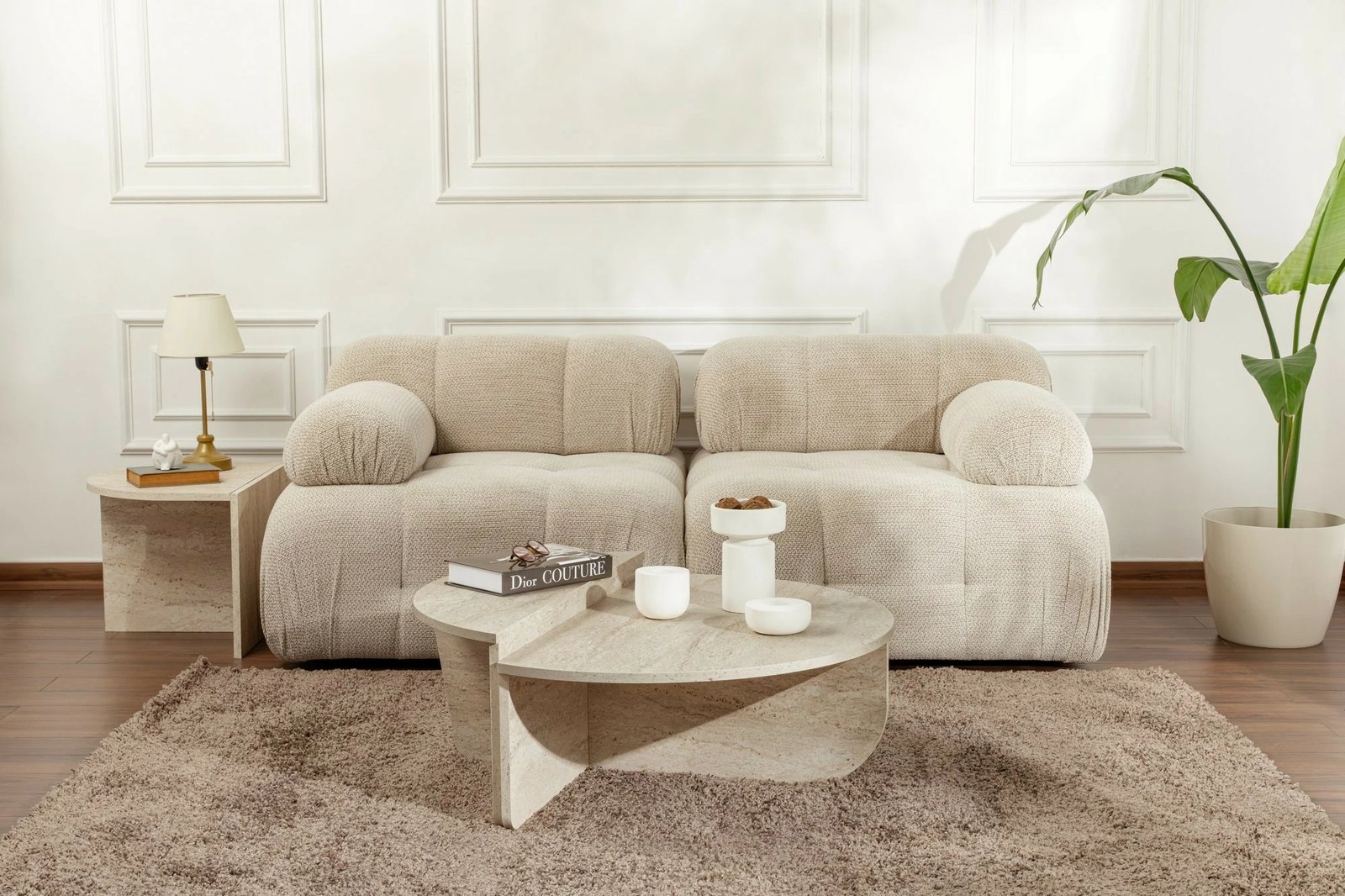 Tavolinë e ulët Nordure, Orion, ngjyrë travertin