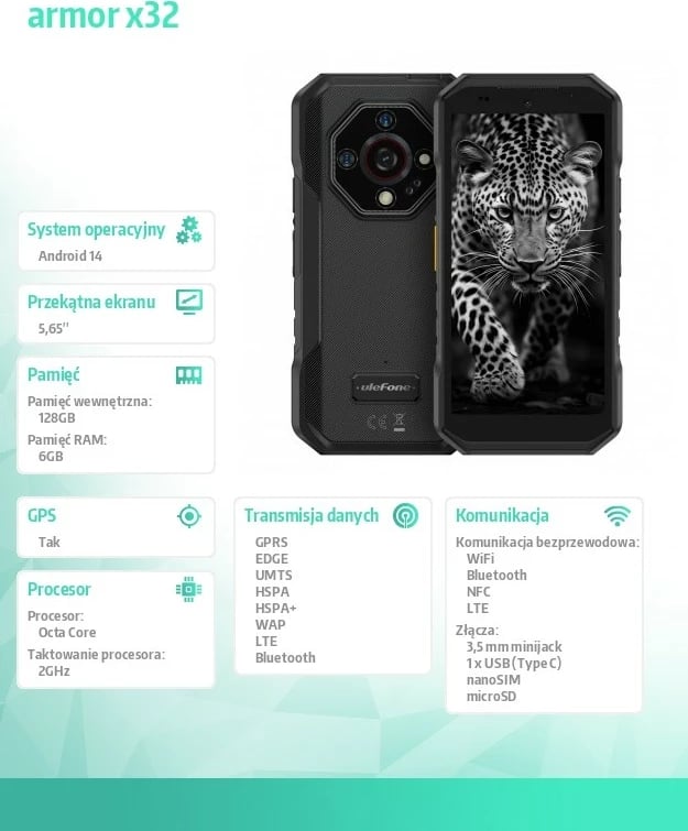 Celular Ulefone Armor X32, 6/128GB, IP69K, i zi Celular Ulefone Armor X32, 6/128GB, IP69K, i zi