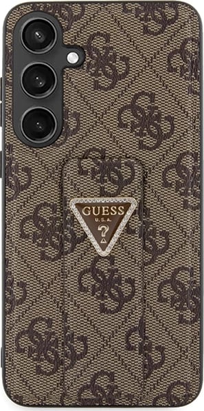 Mbështjellës Guess Grip Stand 4G Triangle Strass për Samsung Galaxy S24, kafe/artë