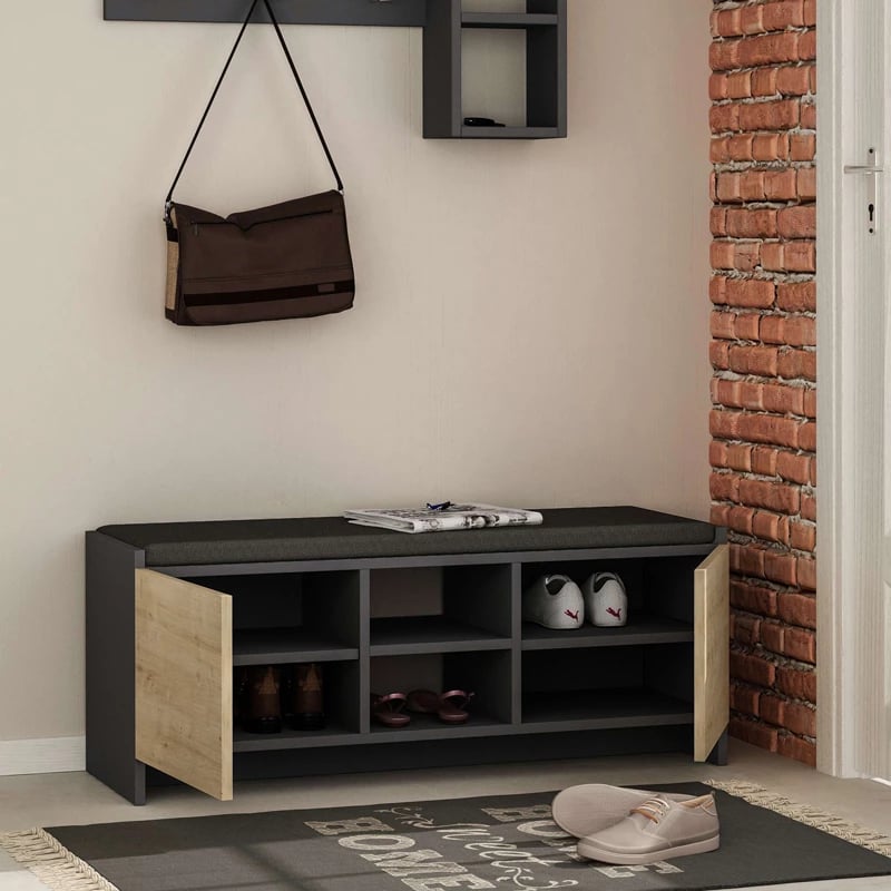 Stol-kabinet këpucësh Zulla, ngjyrë antracit-lisi, 110x37x43cm