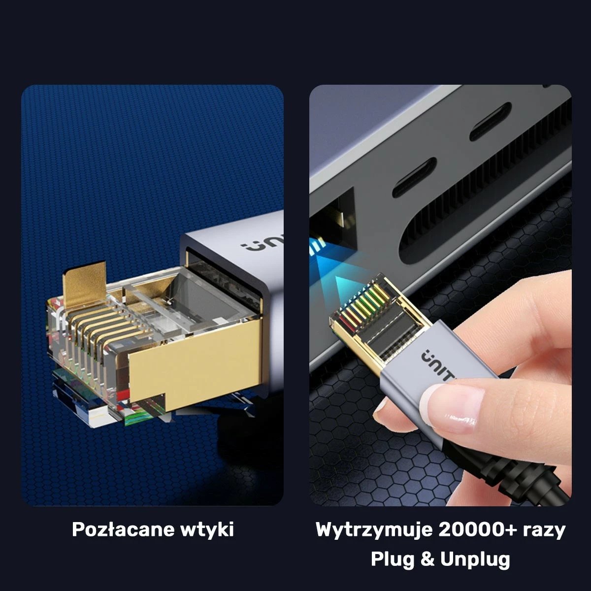 Kabëll Ethernet Unitek RJ-45 LAN, patchcord cat.8, 1m, ngjyrë zi-gri