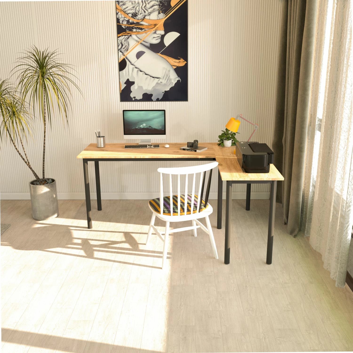 Tavolinë pune Hanah Home Viva L, e zezë, Atlantic Pine
