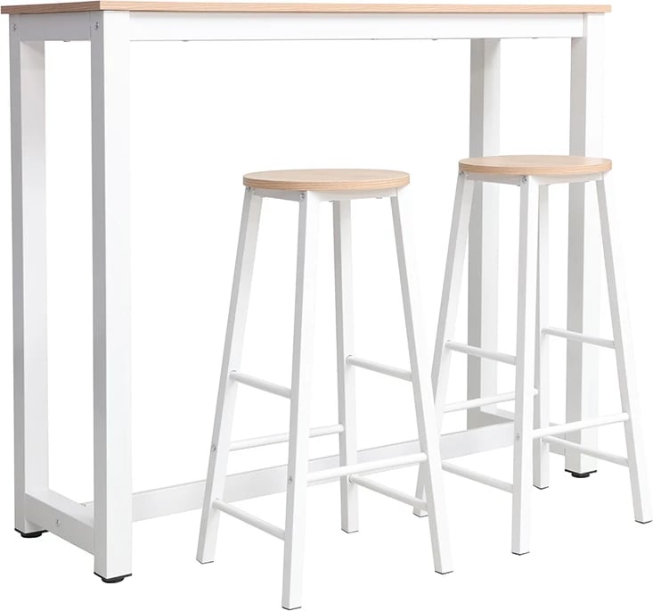 Set tavolinë bar Marle, këmbë natyrale-bardhë, 120x40x100cm