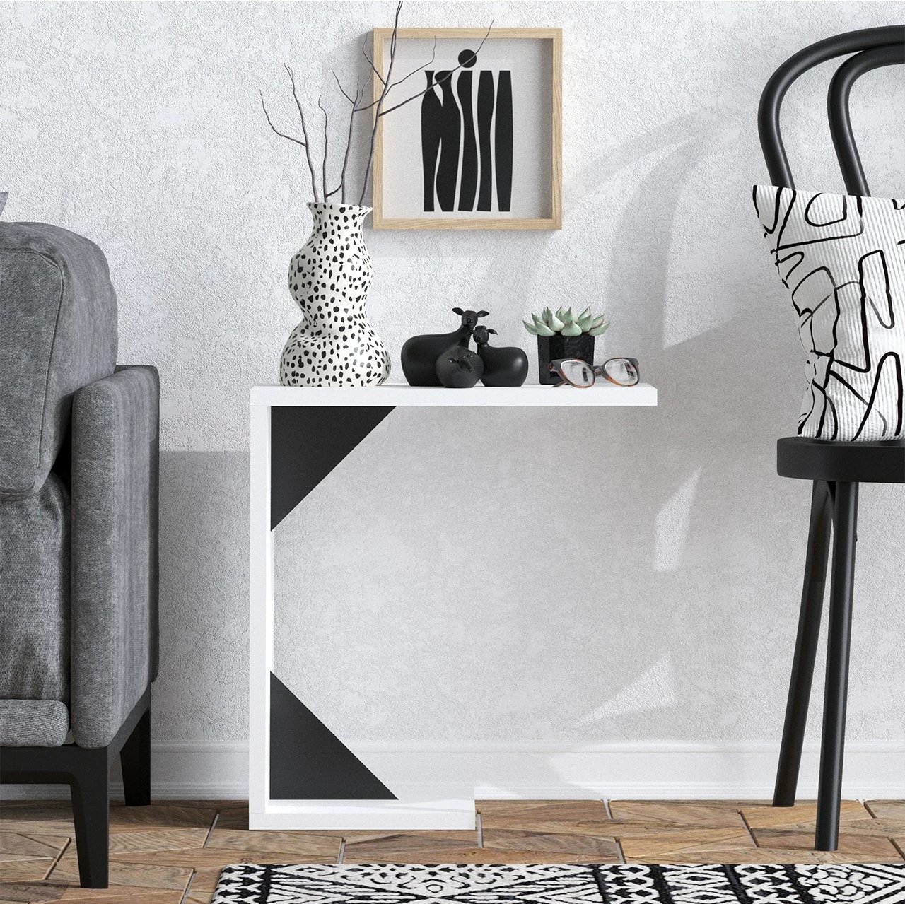 Tavolinë anësore Hanah Home, Zoey, e zezë dhe e bardhë