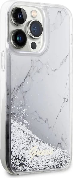 Mbështjellës Guess GUHCP14XLCSGSGH për iPhone 14 Pro Max 6.7", Liquid Glitter Marble, Bardhë