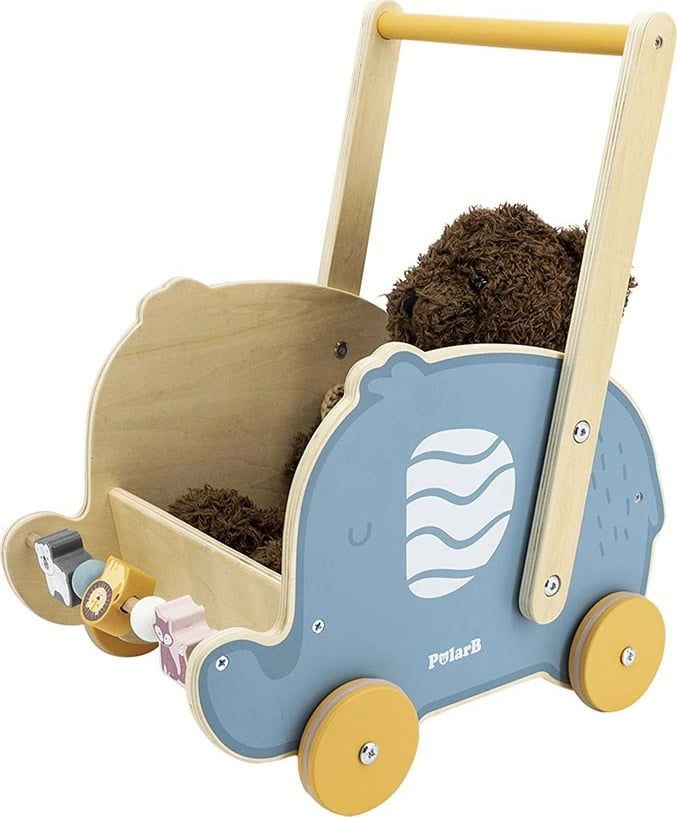 Karrocë ecëse druri fagu, Viga Elephant, rrota me gomë antirrëshqitëse, 12m+, multingjyrësh