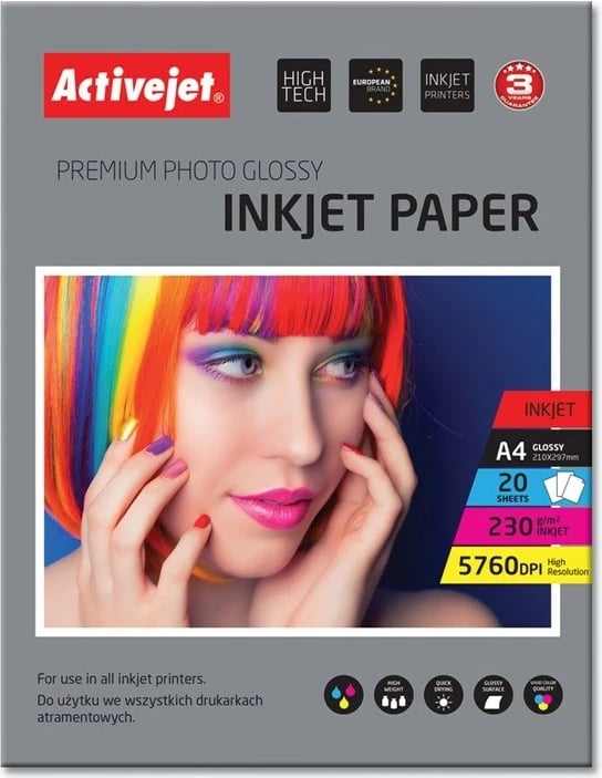 Letër fotografike për printer me ngjyrë Activejet AP4-230G20, A4, 20 copë