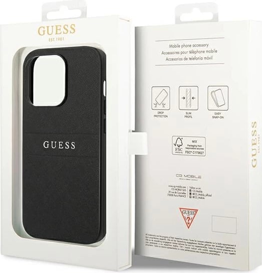 Mbështjellës Guess GUHCP14LPSASBBK për iPhone 14 Pro 6.1", Saffiano Strap, i zi