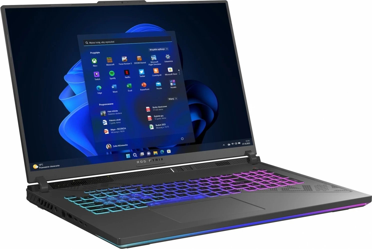 Laptop Asus ROG Strix G18 G814JI-N6132W, i7-13650HX, 18"-240Hz, 16GB, 1TB + 2TB, W11Home, RTX4070, e zezë