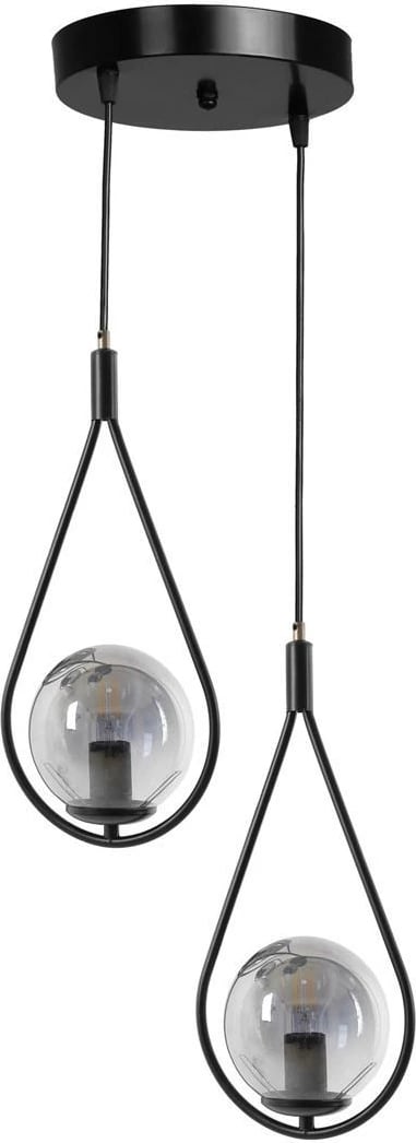 Llambë tavani Opviq Damla, 2 llamba, xham i tymosur, metal i zi