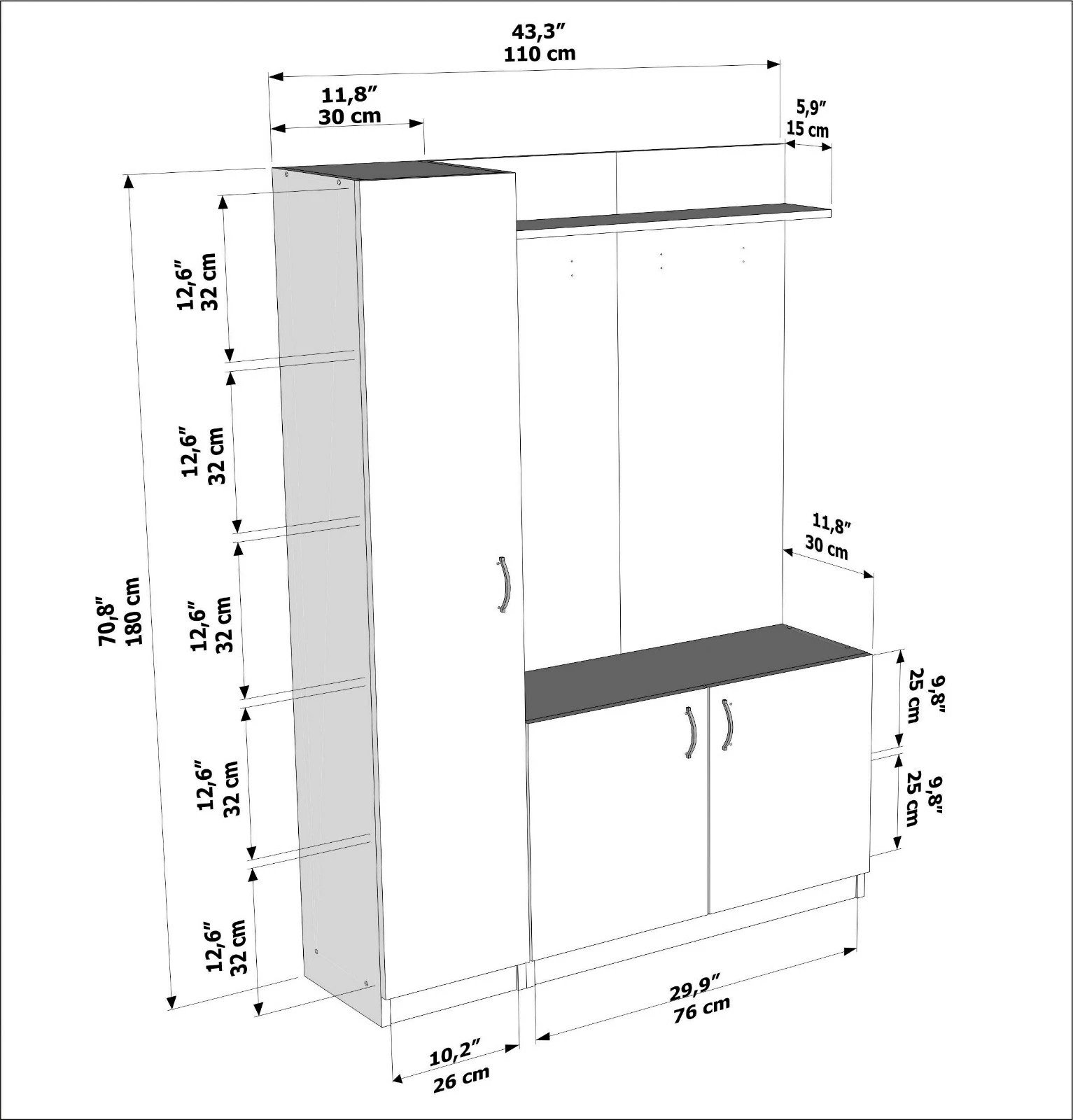 Stendë për korridor, ngjyrë natyrale-teak, e bardhë