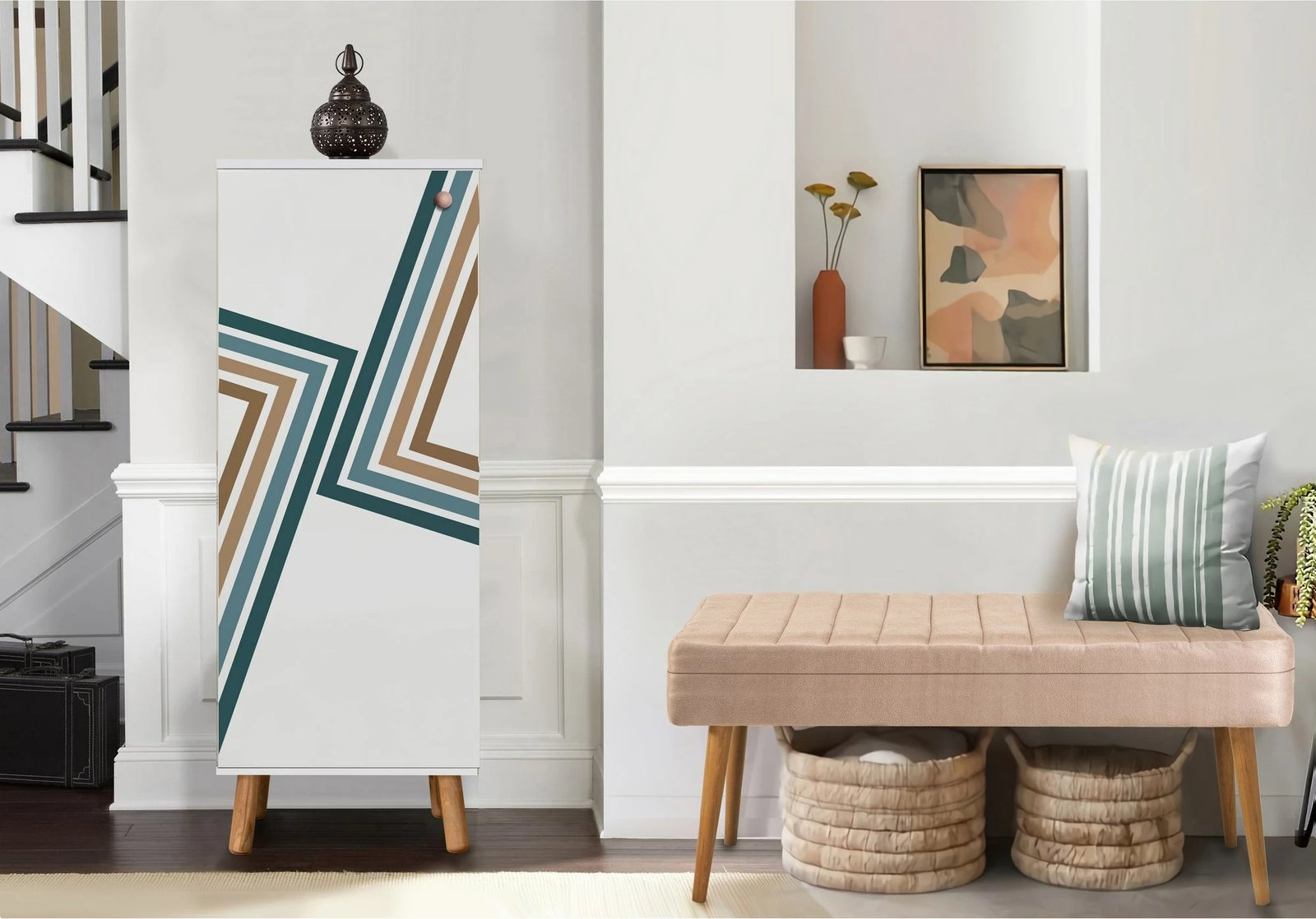 Set mobiljesh për korridor, ngjyrë e bardhë dhe gur, Skye Decor, 951-0900