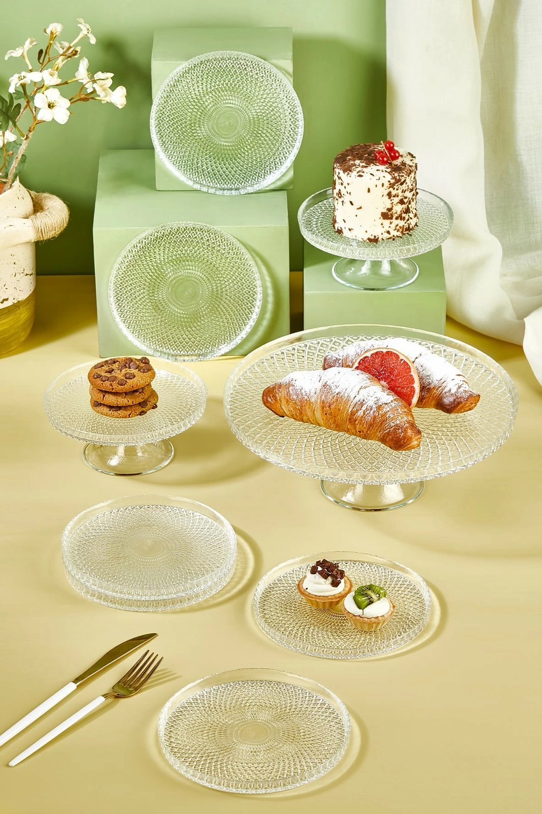 Set pjatash për ëmbëlsira (9 copë), Hermia, Mina, transparent