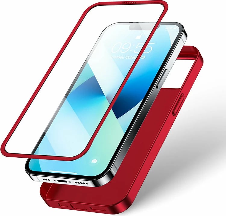 Mbështjellës Joyroom JR-BP927 për iPhone 13, 360 gradë, xham i temperuar, Kuq