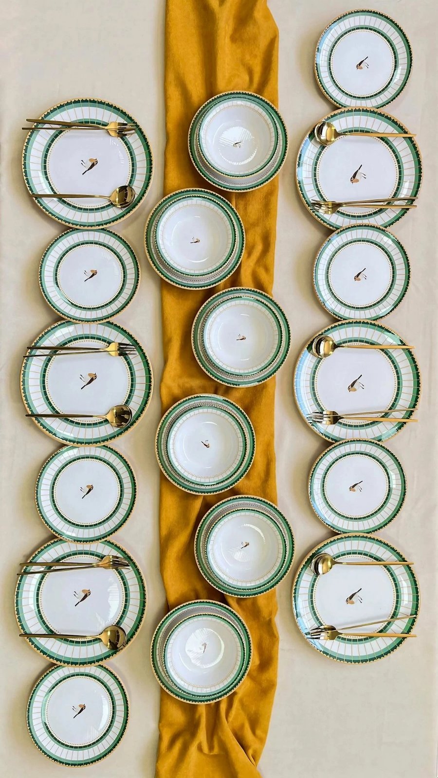 Set enësh për drekë (24 copë), Hermia Concept, Love Bird 24 YT, ngjyrë e gjelbër