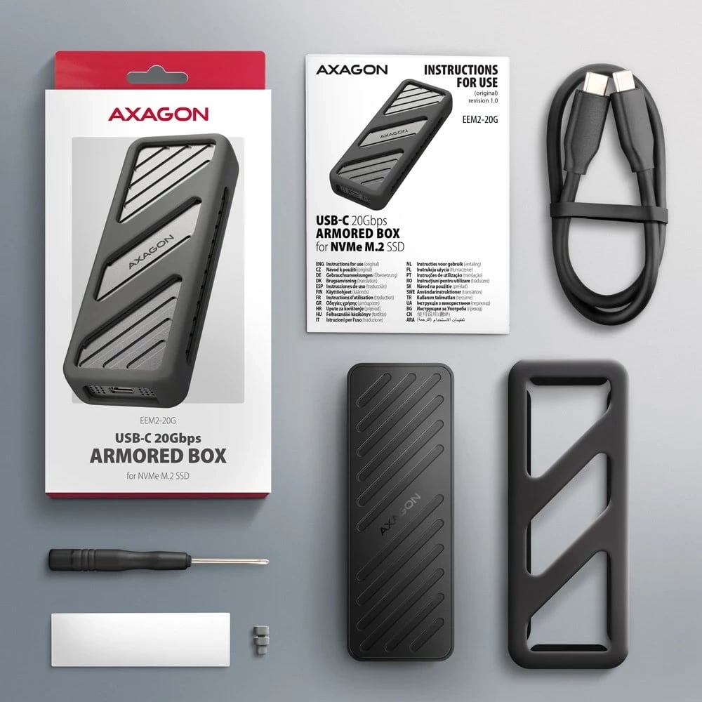 Kasë SSD AXAGON EEM2-20G, USB-C 3.2, M.2, E zezë Kasë SSD AXAGON EEM2-20G, USB-C 3.2, M.2, E zezë