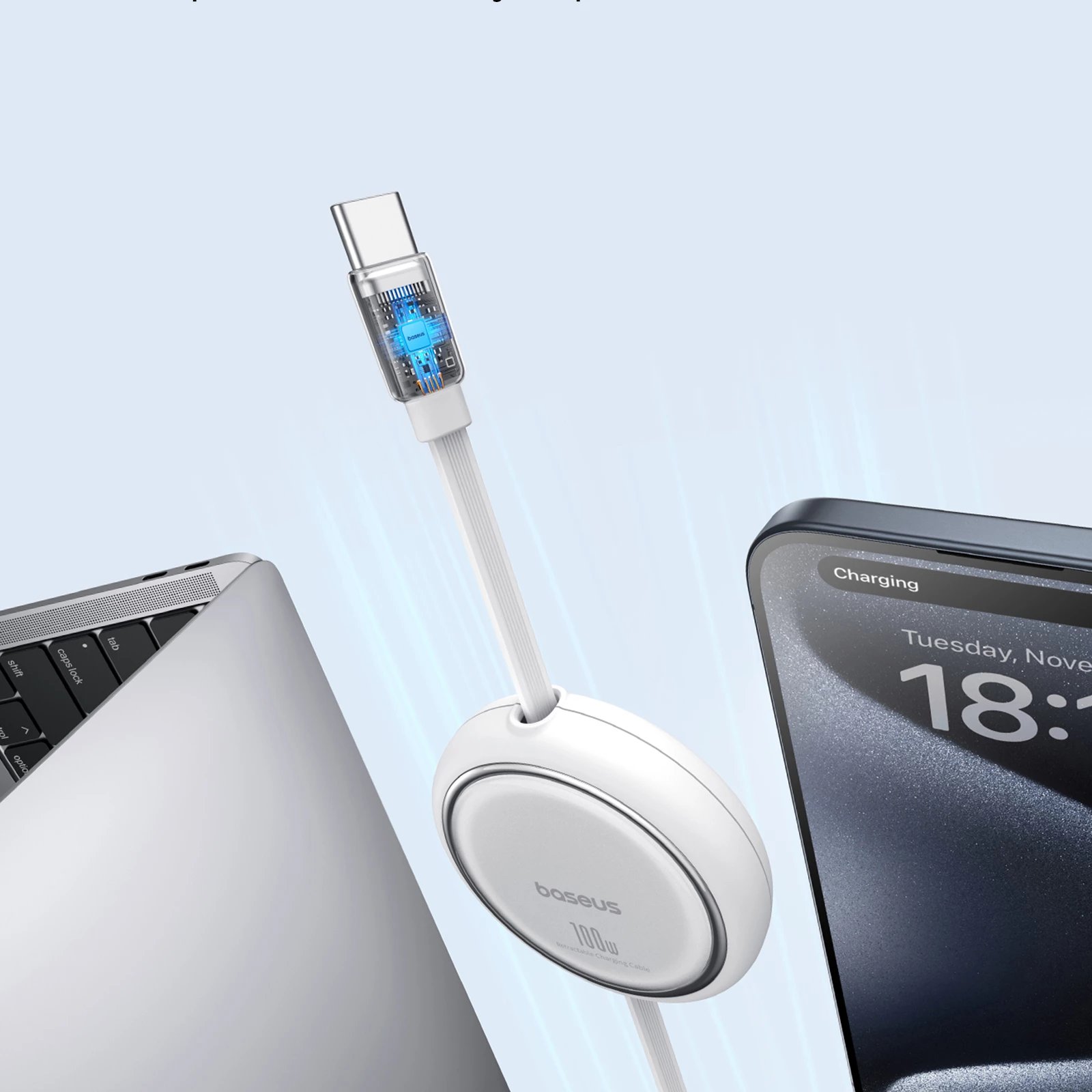 Kabllo USB-C në USB-C Baseus Free2Draw Mini, 100W, 1m, e bardhë