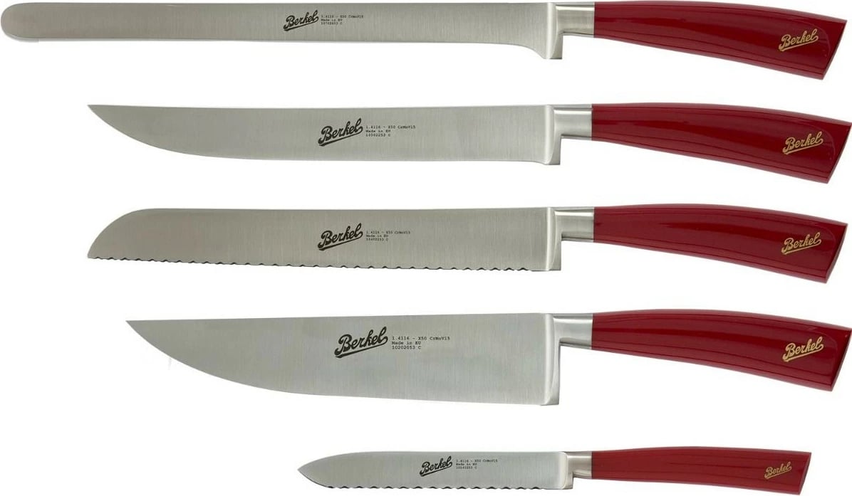 Set thika Berkel Elegance Red Chef-Set 5 copë, çelik inoks, dorezë e kuqe