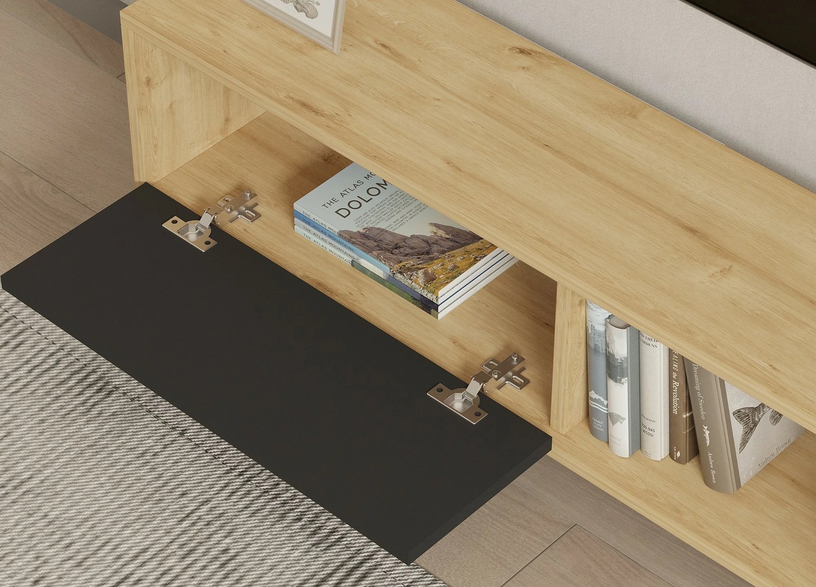 Komodë TV Hanah Home, Yonca, anthracite dhe lis, 120x36.8x25cm