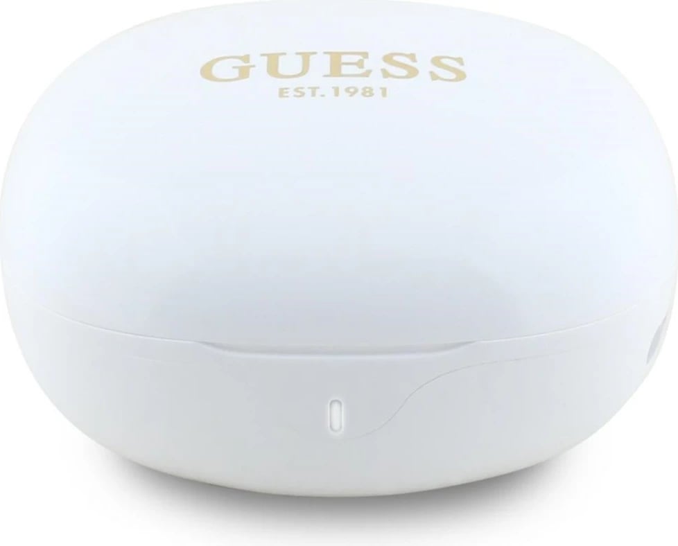 Kufje Guess Flat Classic Logo TWS, Bluetooth 5.4, me stacion karikimi, të bardha Kufje Guess Flat Classic Logo TWS, Bluetooth 5.4, me stacion karikimi, të bardha
