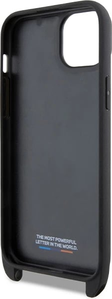 Mbështjellës BMW M Edition Carbon Tricolor Lines & Strap për iPhone 15/14/13, i zi