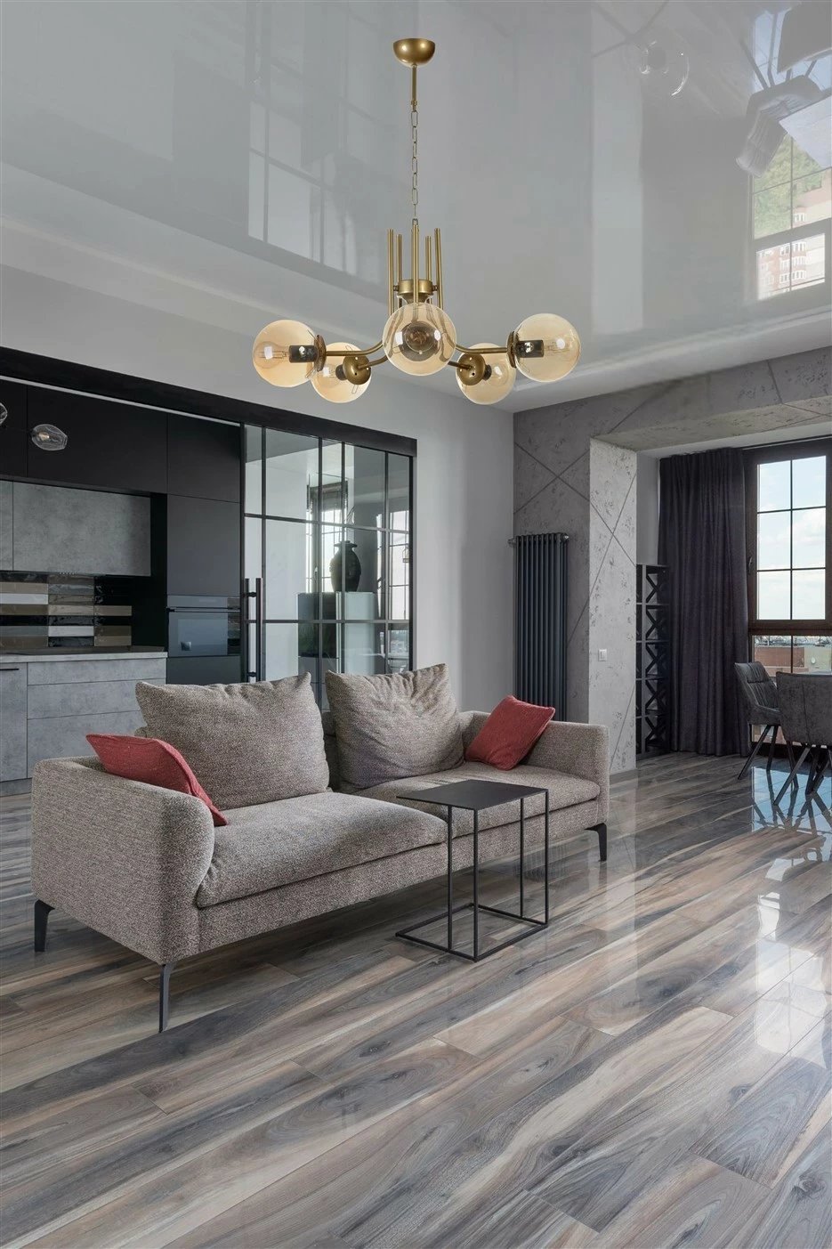 Llambë tavani Opviq Nevada, 5 drita, ngjyrë amber dhe ar, balonë qelqi