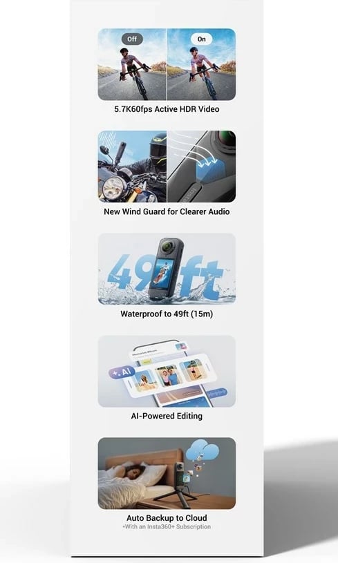 Kamerë aksioni 360 Insta360 X5 Essentials Bundle, 8K Ultra HD, e zezë