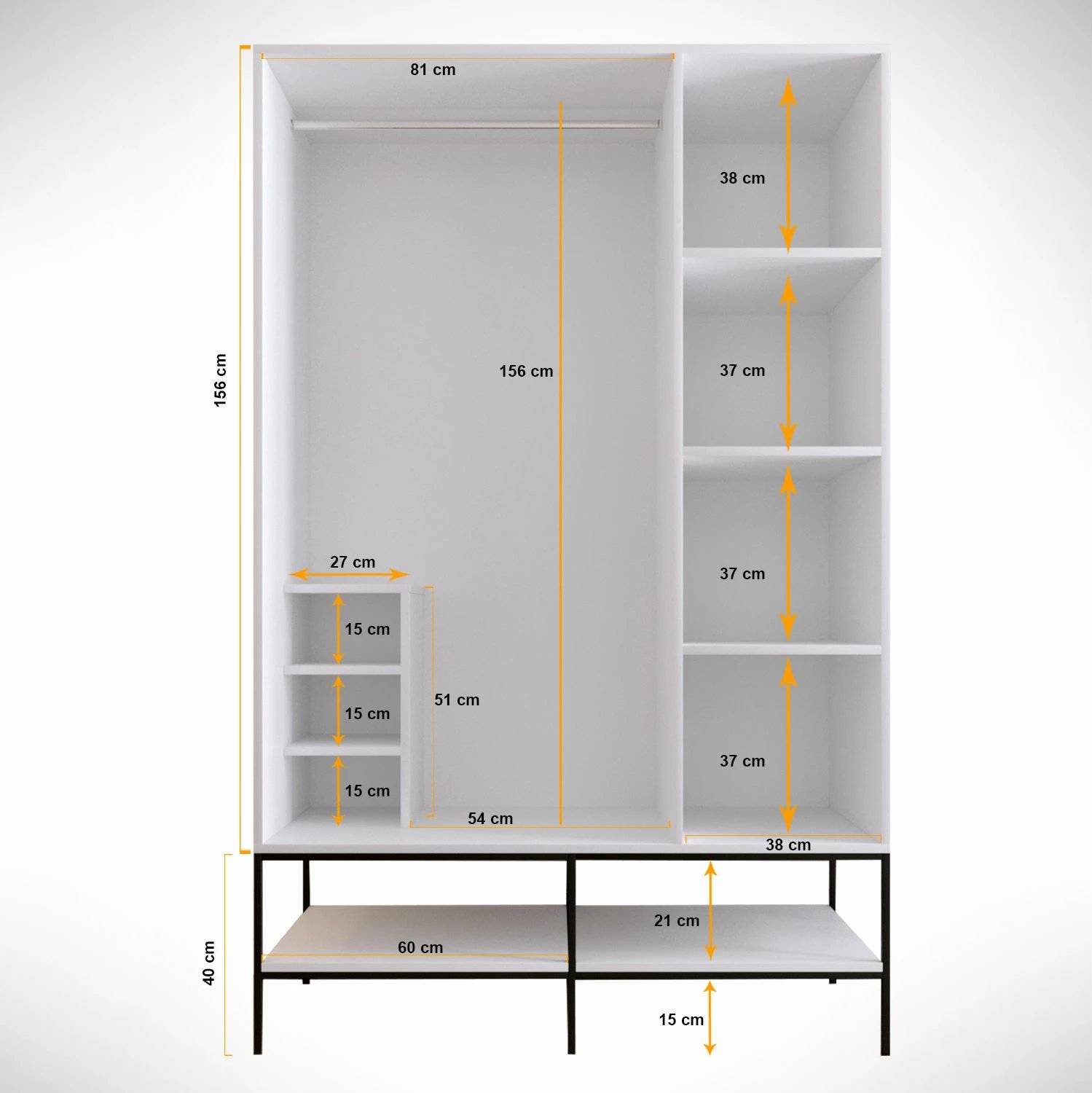 Dollap Hanah Home Martin 3, i bardhë, i zi, detaje të arta