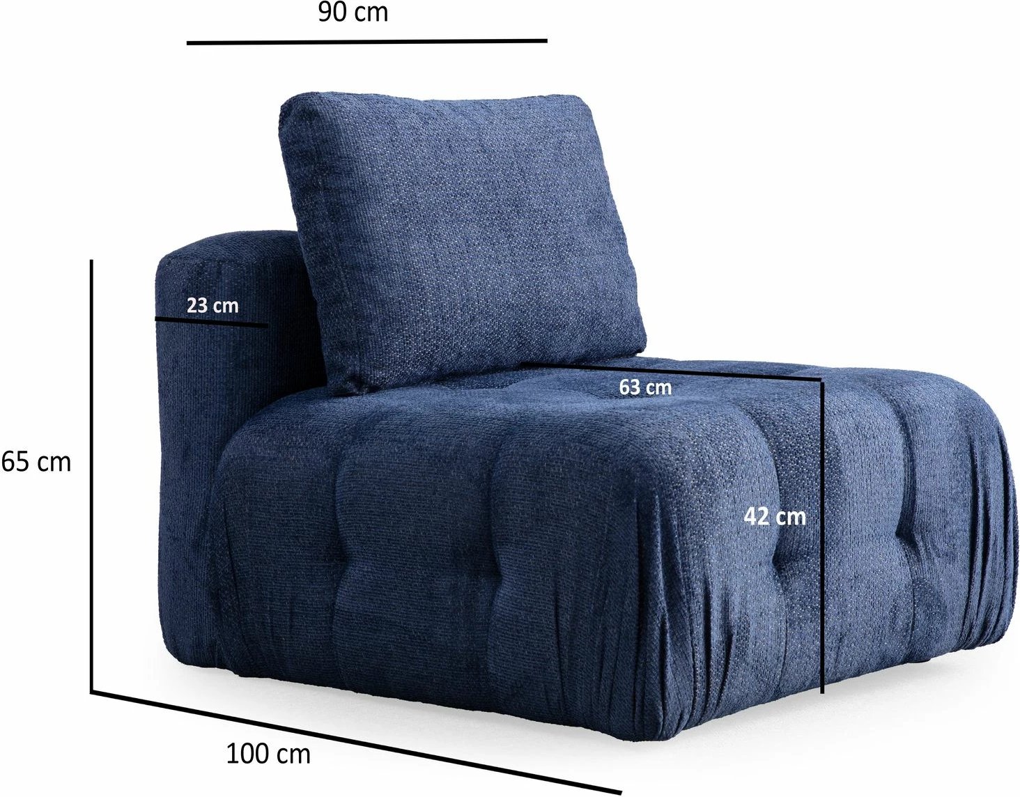 Këndare Amaris 3 vende me pouffe, ngjyrë navy blue