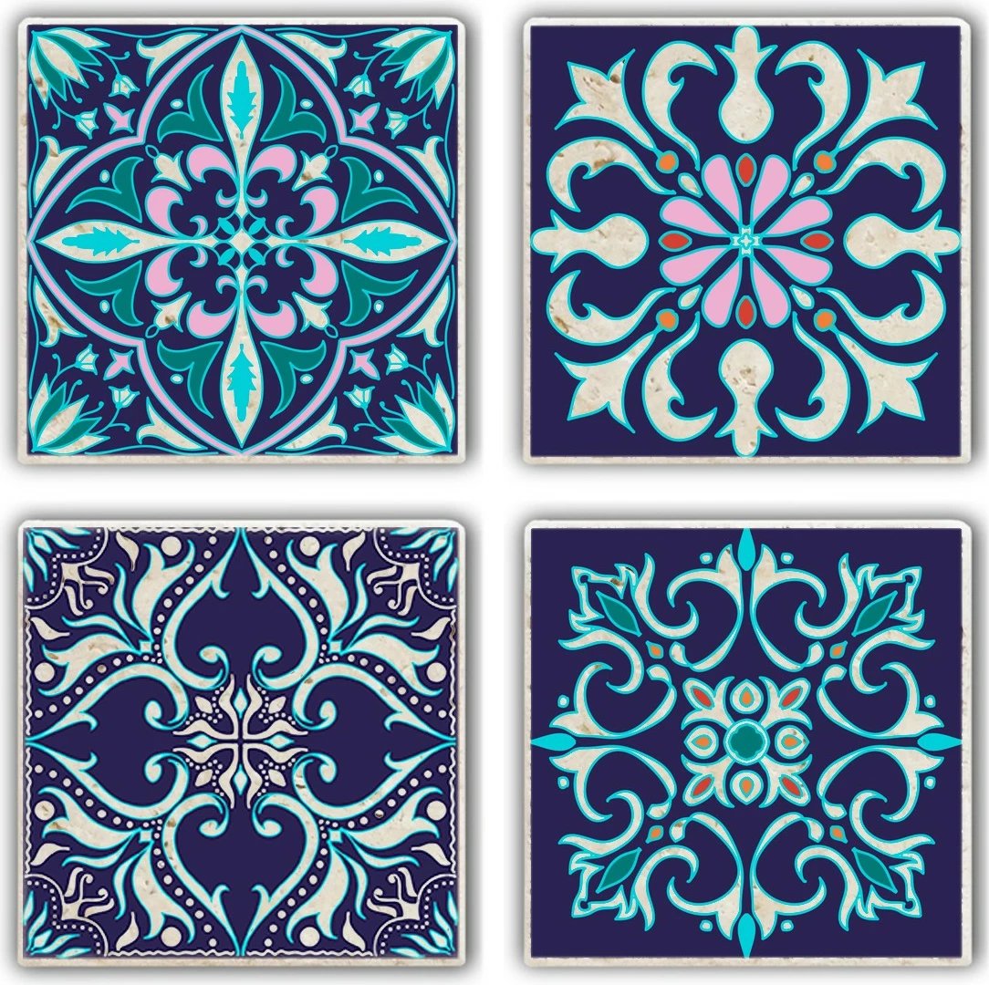 Set katrorësh dekorativë prej guri natyral, shumëngjyrësh, 10x10x1cm (4 copë), Hermia, TBA7436502215247