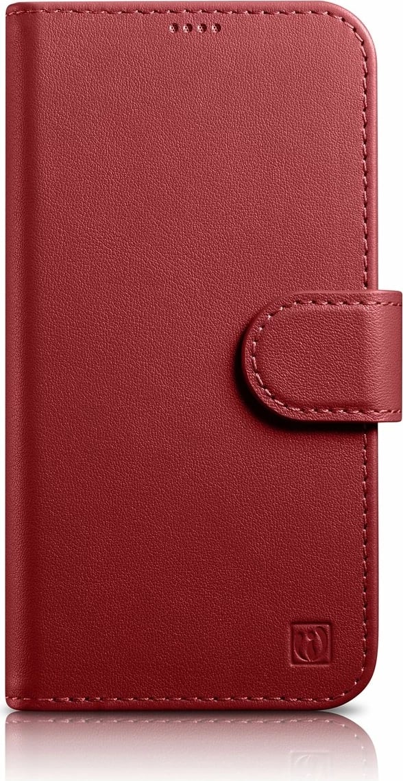 Mbështjellës iCarer Wallet Case 2in1 për iPhone 14 Plus, lëkurë natyrale, Anti-RFID, Kuq