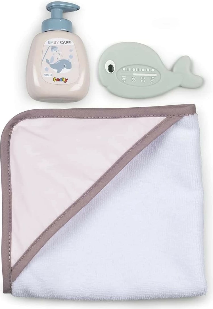 Vaskë lodër Baby Nurse Smoby 7600220368 me hidromasazh dhe dritë, bezhë/rozë/e bardhë, set aksesorësh