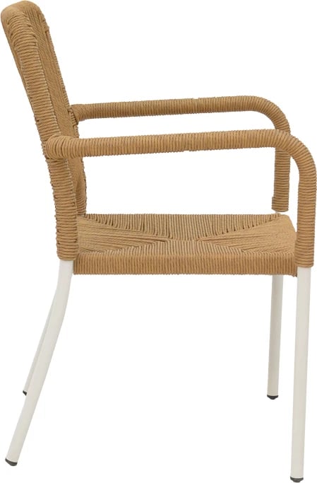 Karrige alumini e grumbullueshme, kornizë e bardhë, ratani natyral, 57x61x85 cm