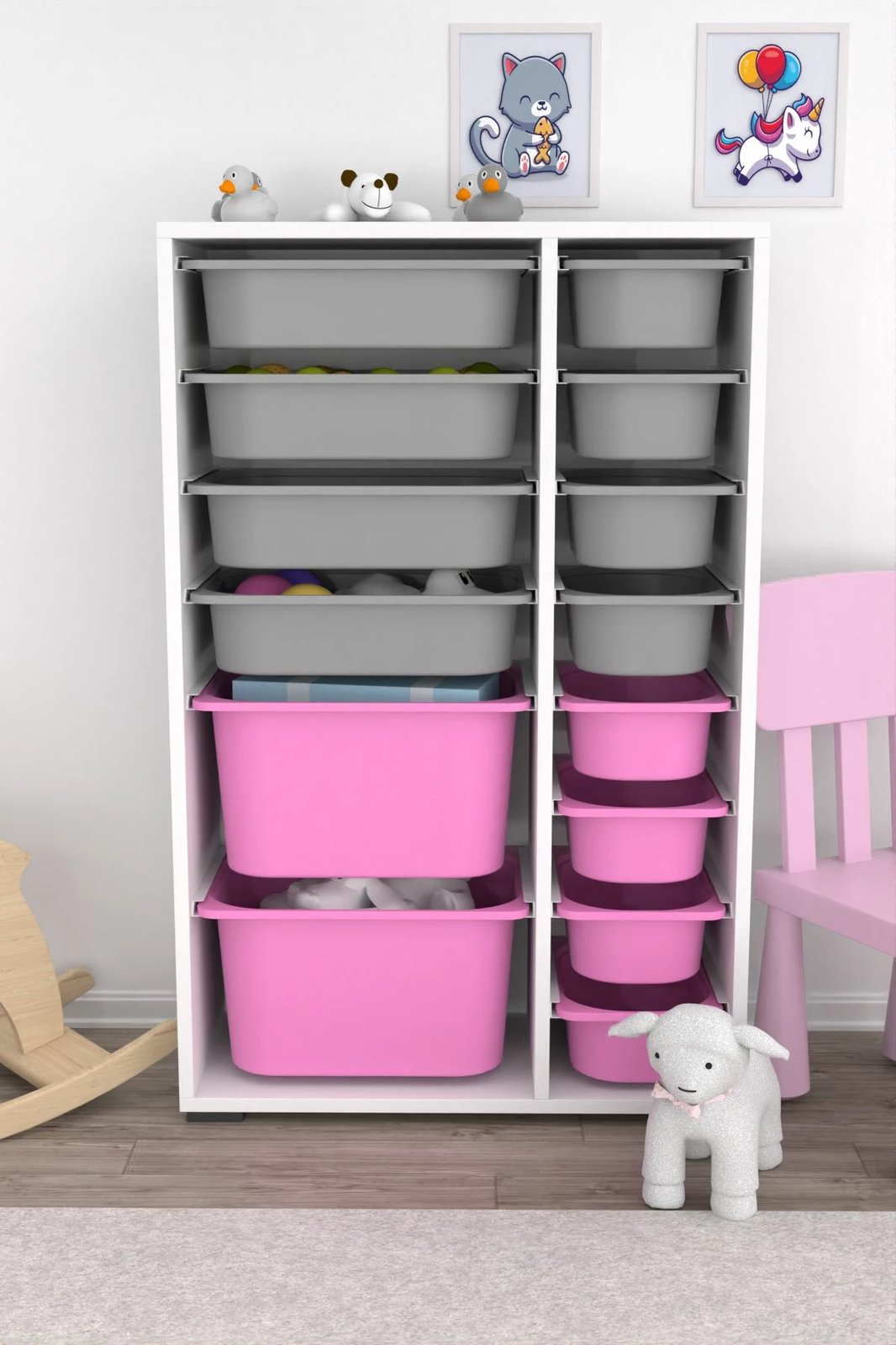 Dollap multifunksional për organizim, ngjyrë e bardhë, gri, rozë, Rine 2D4K8U