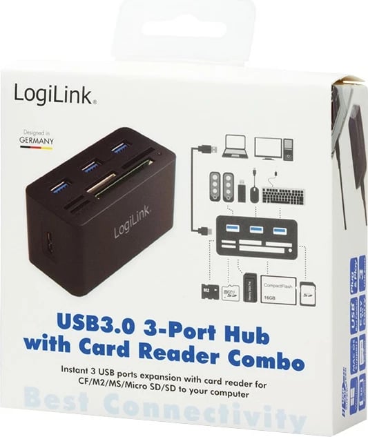 Hub USB 3.0 me lexues kartelash LogiLink CR0042, USB 3.2 Gen 1 (3.1 Gen 1) Type-A, 85 mm, 42 mm, 48 mm