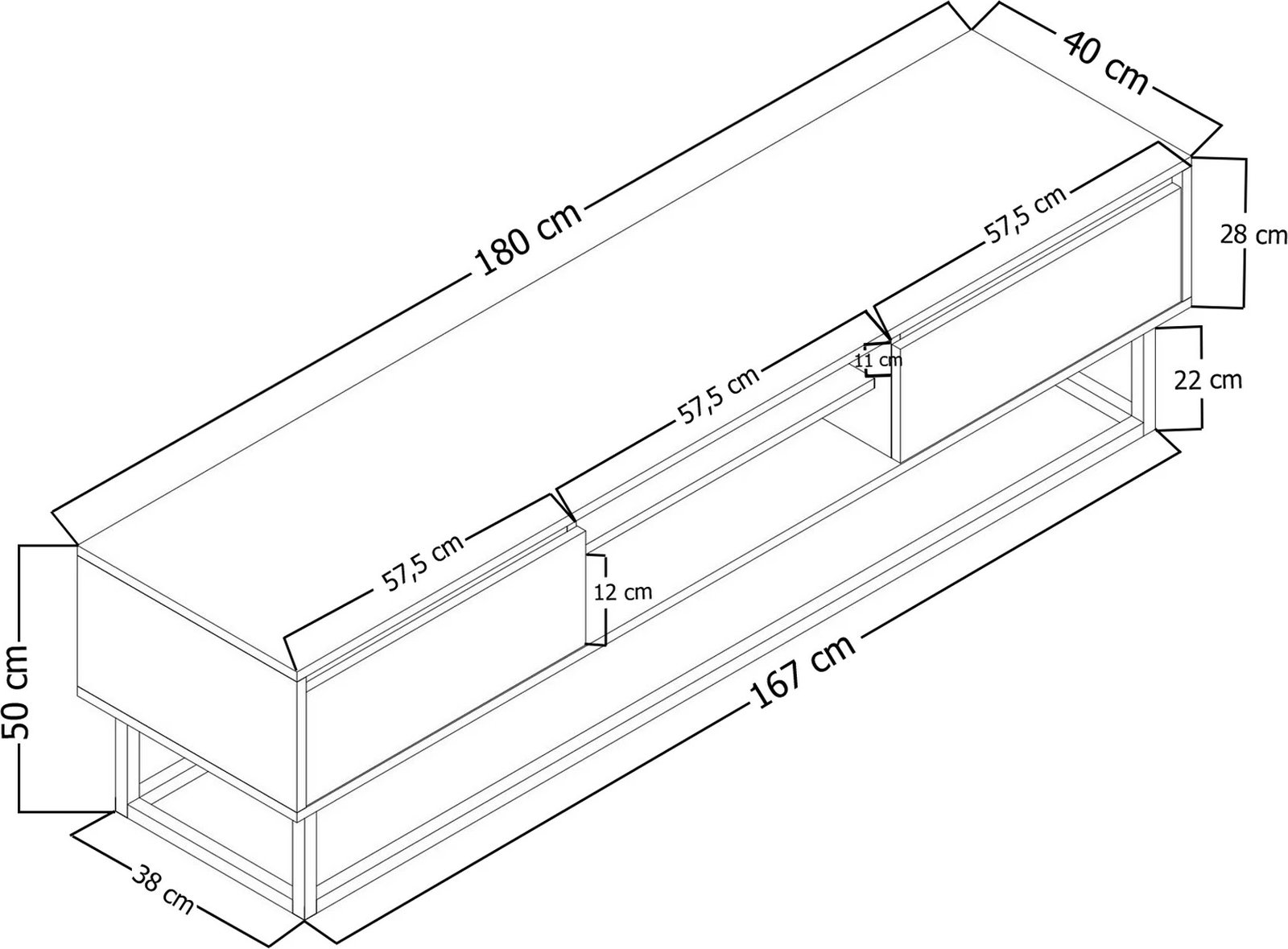 Komodë TV Skye Decor, Laxus 180, ngjyrë arre, e zezë