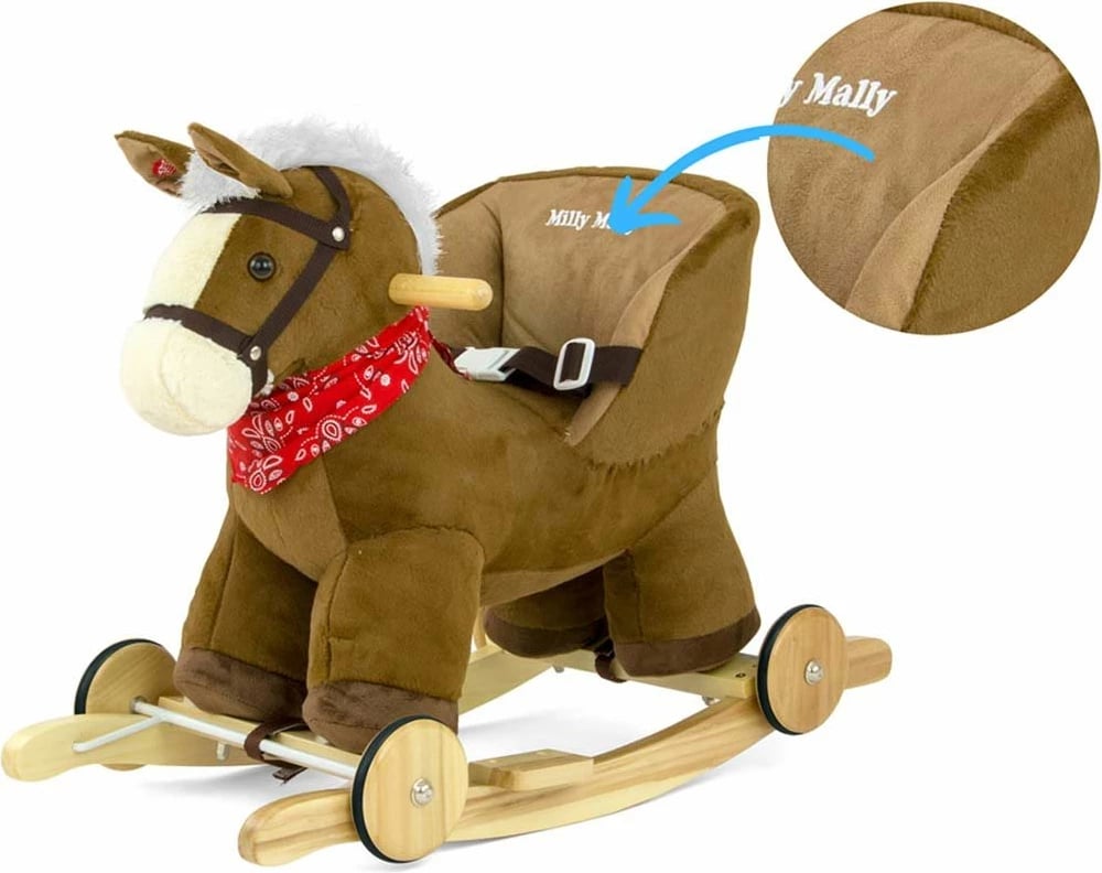 Kalë lëkundës 2-në-1 me rrota, Milly Mally Polly, me tinguj, 12–36 muaj, deri 30 kg, kafe