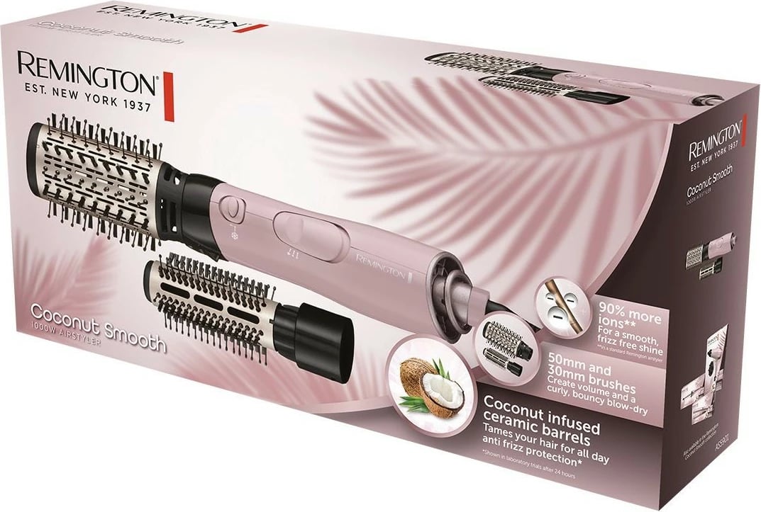 Tharëse dhe hekur për kaçurrela Remington Coconut Smooth AS5901, 1000W, rozë, me 2 furça