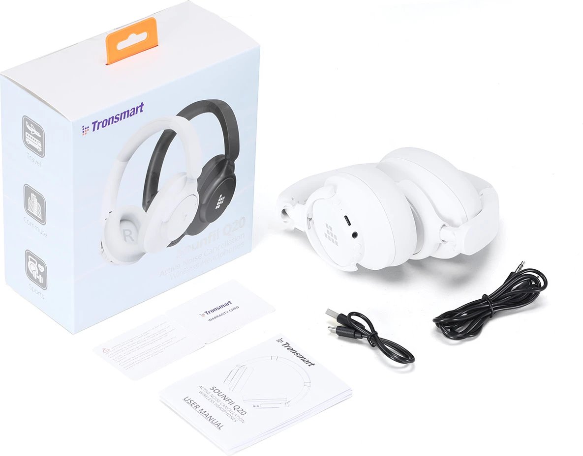 Kufje Tronsmart Sounfii Q20 ANC, Bluetooth 5.3, On-Ear, të bardha