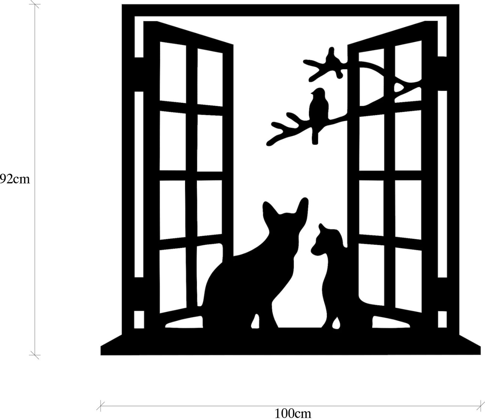 Aksesor dekorativ metalik për mur, macja te dritarja, Wallity, ngjyrë e zezë, 100x0.15x92cm