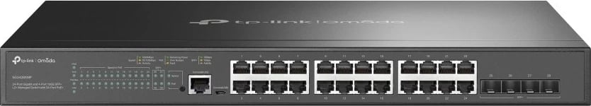 Switch TP-Link Omada 24-Port Gigabit dhe 4-Port 10GE SFP+, L2+ i menaxhuar, PoE+, montim në rack, 1U