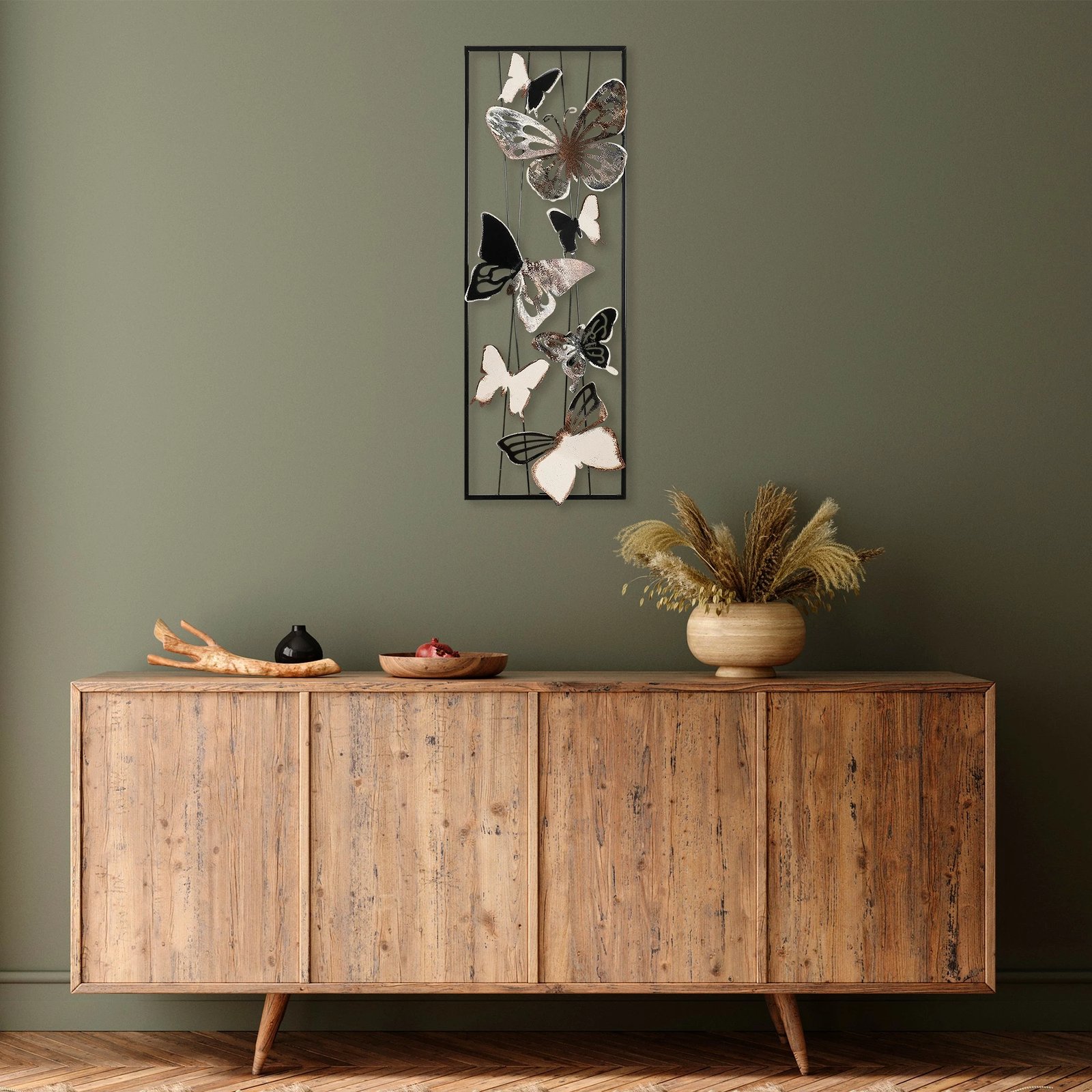 Aksesor dekorativ metalik për mur, Wallity Kelebek, shumëngjyrësh, 32x90x5cm