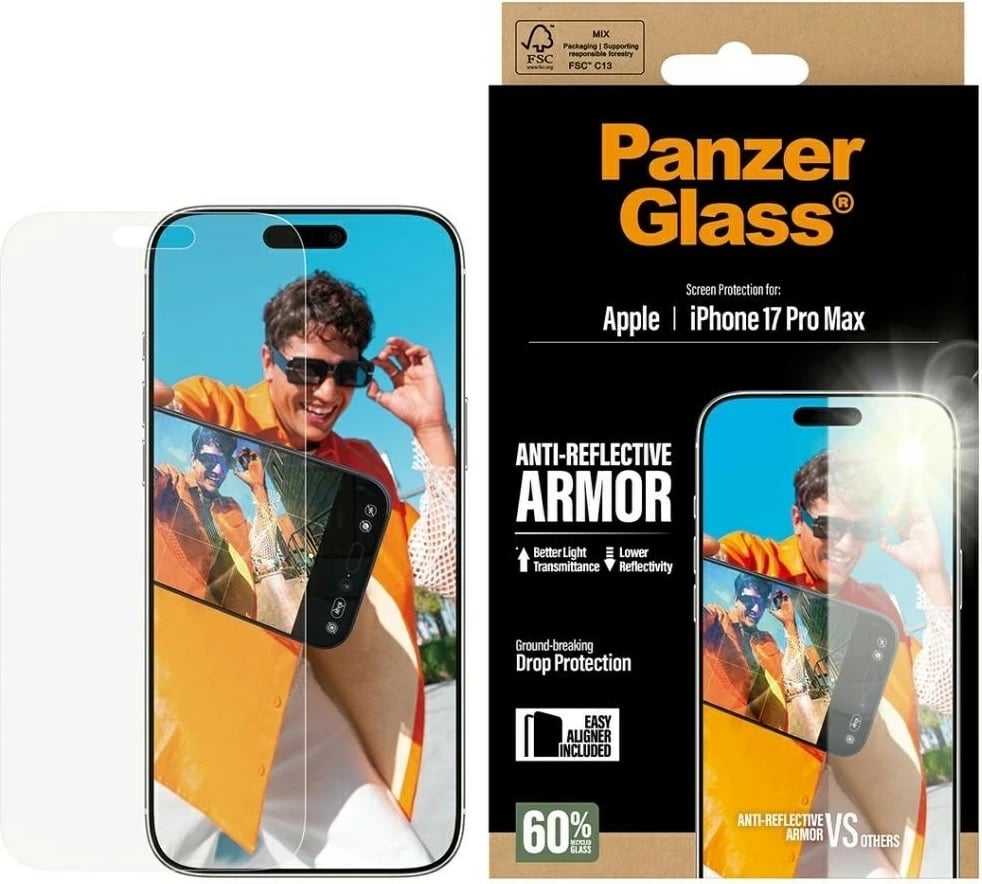 Xham mbrojtës PanzerGlass Armor Anti-Reflective EasyAligner për iPhone 17 Pro Max transparent