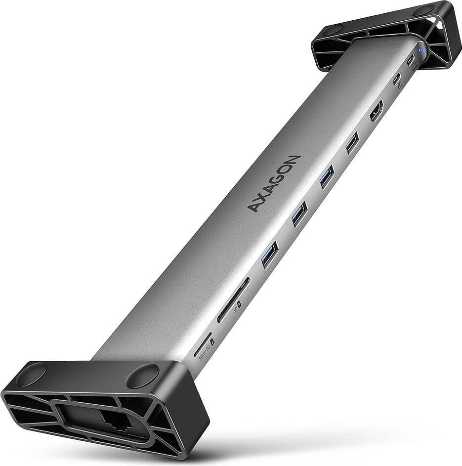 Multiport USB-C hub AXAGON HMC-10HLS 9-në-1, 5Gbps, 4x USB-A, HDMI 4K/60Hz, GLAN, SD/microSD, PD 100W, 25cm, Gri