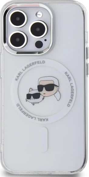 Mbështjellës Karl Lagerfeld IML Metal Karl & Choupette Head MagSafe për iPhone 14 Pro Max, Bardhë