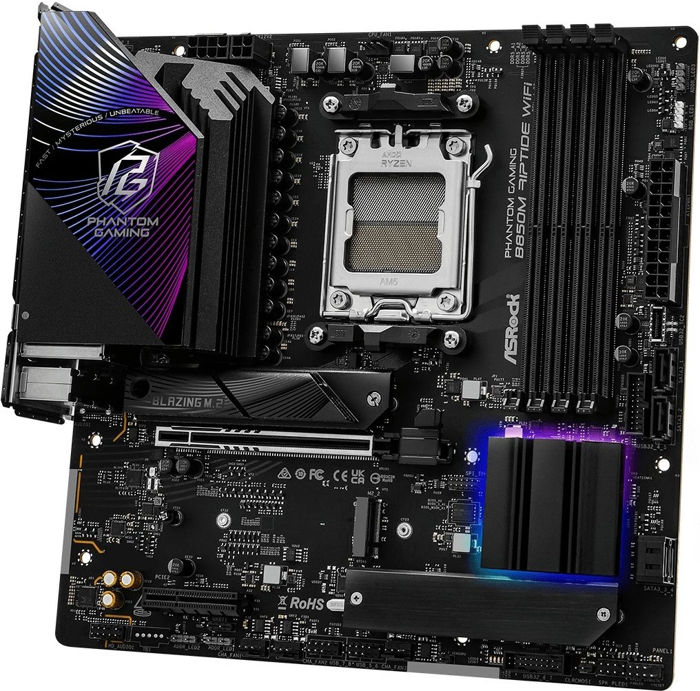 Pllakë amë ASRock Phantom Gaming B850M Riptide WiFi, AMD, Socket AM5, DDR5-SDRAM, 256 GB