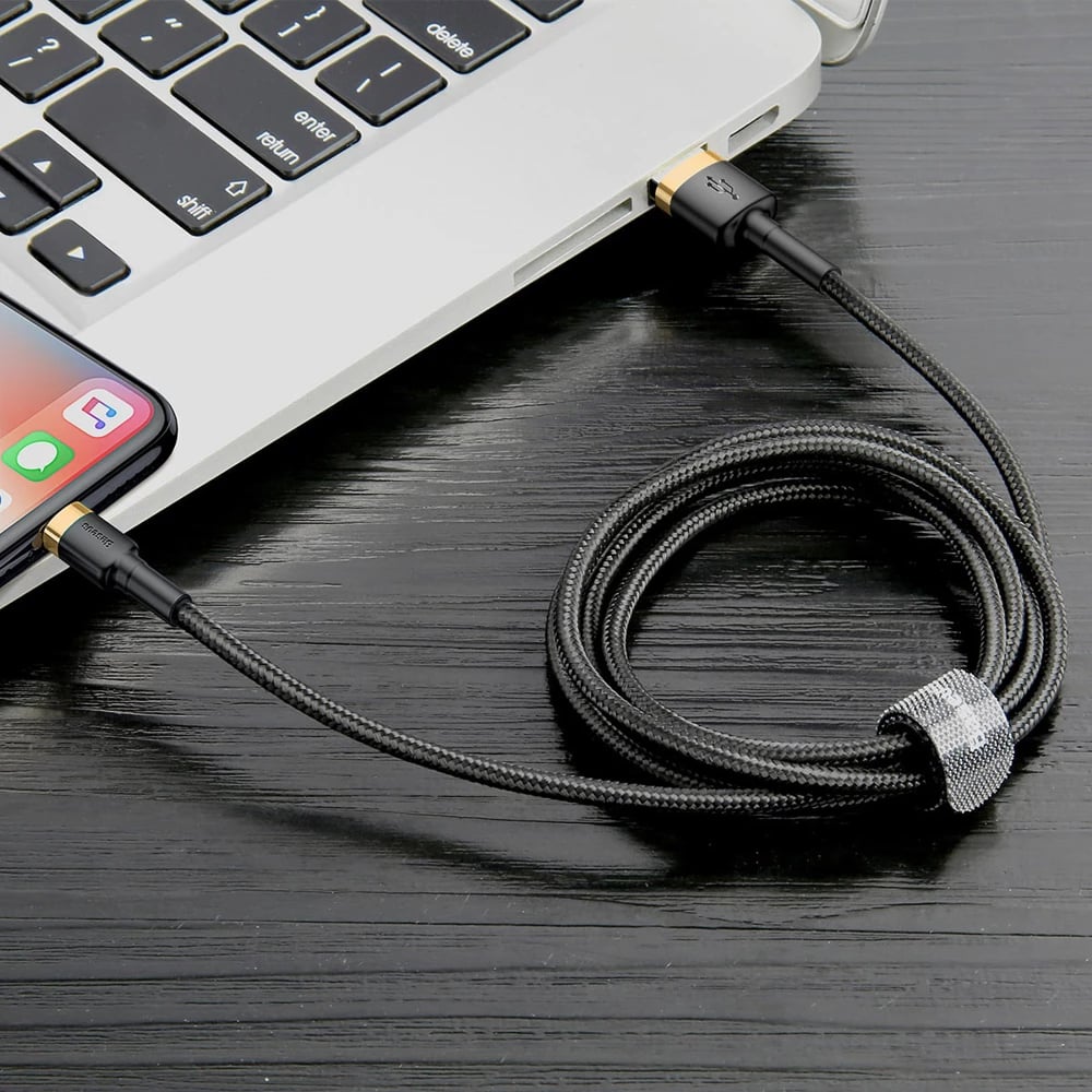 Kabllo Baseus Cafule CALKLF-BV1, USB-A në Lightning, 1m, 2.4A, e zezë/artë