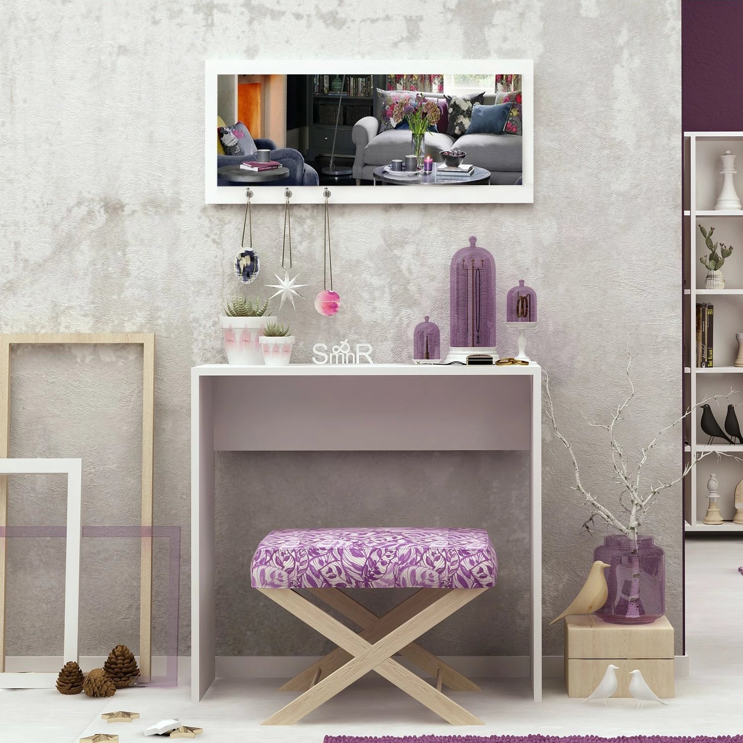 Komodë moderne, ngjyrë e bardhë, Skye Decor, 80x82x30cm me varëse çelësash