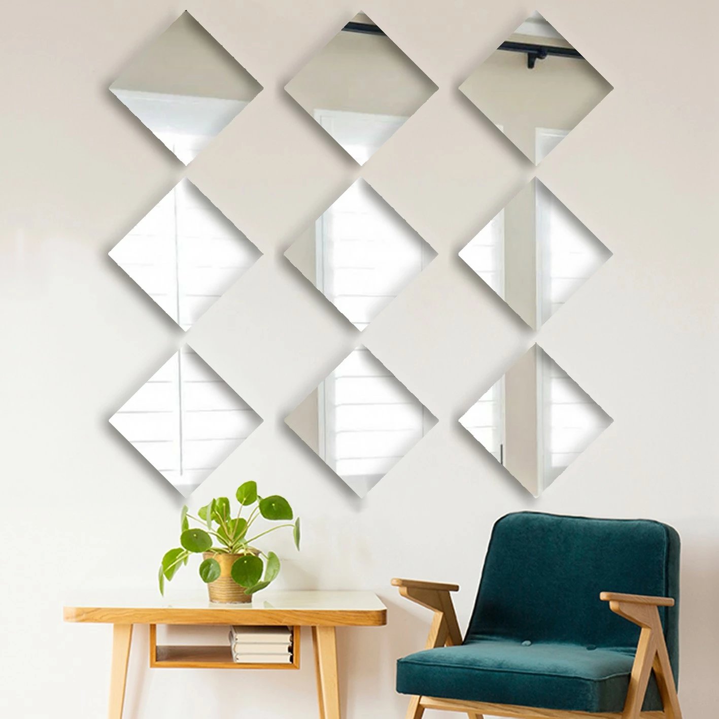 Set pasqyrash dekorative, 9 copë, ngjyrë argjendi, Wallity, SETAYNA_004